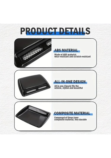 Xuweiwei Abs Plastik Carbon Fiber Black Kaput Sürgüsü Kolay Montaj Hava Akış Emme Dekoratif Kaput Kapağı