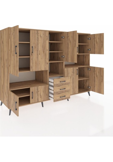 Kronos Dolap 13 Raflı 3 Çekmeceli 9 Kapaklı 220x59x163 Çam-çam Çam-çam