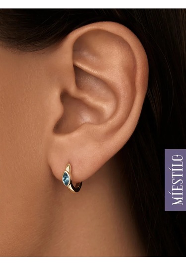 Miestilo Mücevher Halka Kulaklık 925 Ayar Gümüş Altın Kaplama Mavi Taşlı 253260097 Altın