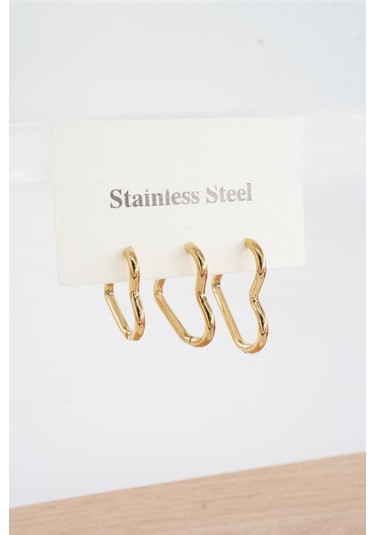 Kadın Vip Seri 316 L Paslanmaz Çelik Kalp Model 3'lü Küpe Seti 002