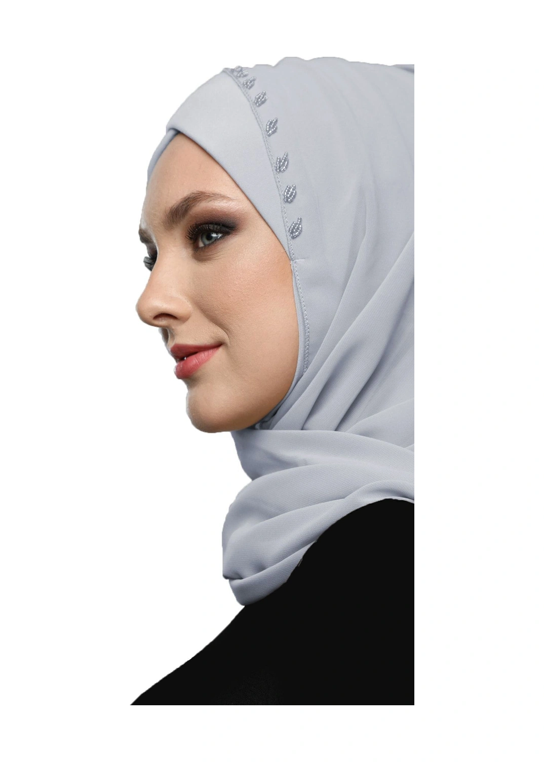 Şallı Takmatik Taşlı Açık Gri Hazır Türban Tesettür Bone Namaz Örtüsü Açık Gri