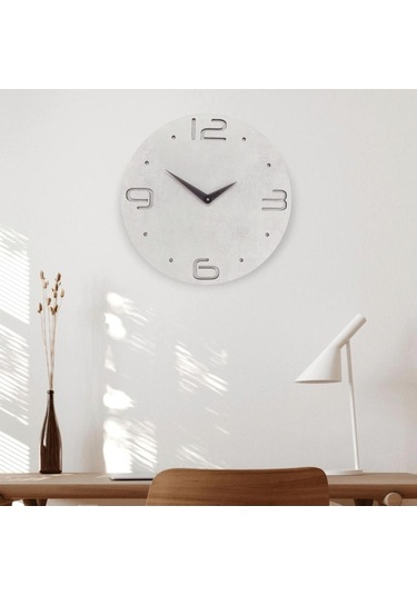 Cajuart Büyük Modern Ahşap Gri Tasarım Ev Ofis Duvar Saati Bej