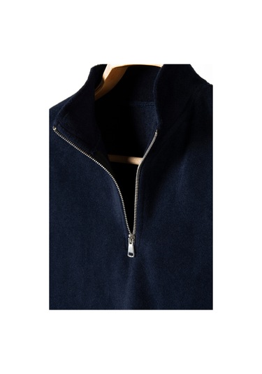 Lacivert Yarım Fermuarlı Regular Kalıp Dik Yaka Polar Sweatshirt Lacivert