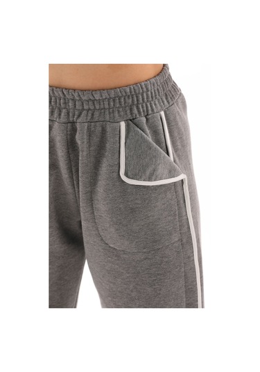 Kallima Gri Beyaz Tasarım Cepli Şeritli Üç İplik Eşofman Altı Gri