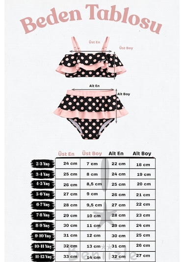 Beniizle Puan Desenli Kız Çocuk Bikini Takımı Siyah
