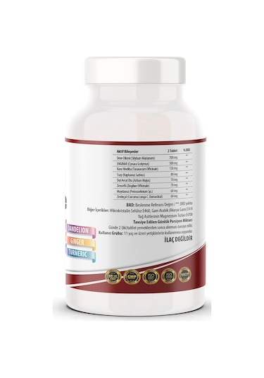 Deve Dikeni Enginar Kara Hindiba Zencefil Turp Maydanoz Zerdeçal 180 Tablet