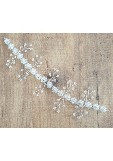 Beyaz Kristal Boncuklu Çiçekli Gelin Tacı (549065382)