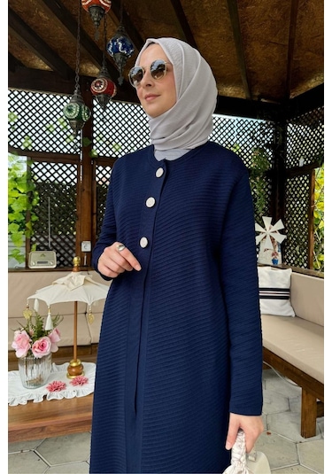 Sinem Çelik Örme Triko Hırka Lacivert Çok Renkli