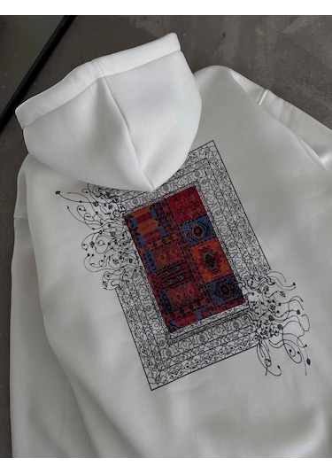 Snakewear Uzun Kol Kapşonlu Ön Ve Arka Baskılı Sweatshirt - Beyaz Beyaz