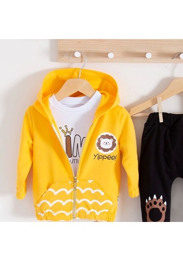 3-18 Ay Erkek Bebek Alt&üst Takımı Aslan 3'lü Sarı Sarı