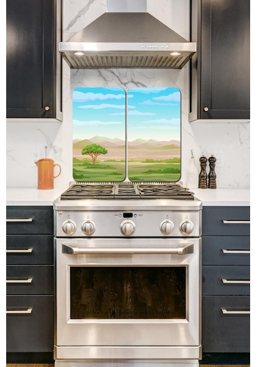 Afrika Savanı 2' Li 30X52 CM Cam Cam Ocak Arkası Koruyucu