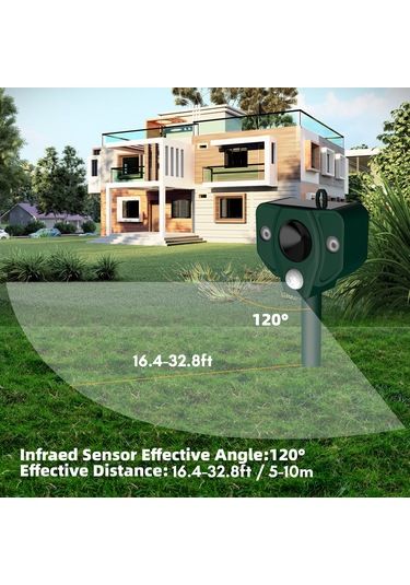 H47005 Pır Hareket Sensörlü Solar Ultrasonik Kovucu 5 Alarm Koyu Yeşil