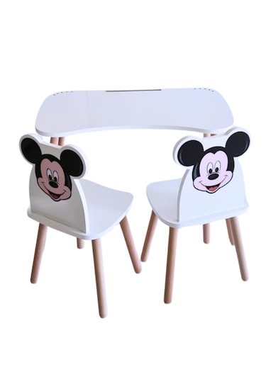 Çocuk Aktivite 1 Masa 2 Sandalye Takımı 4-12 Yaş Mickey Mouse Ahşap