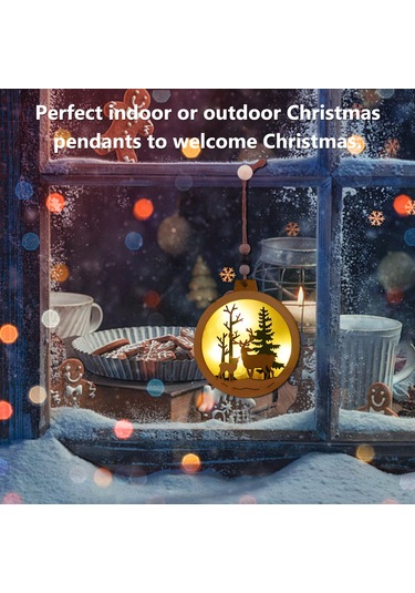 Monyee Noel Led Aydınlatmalı Dekoratif Ası: Ahşap-pvc, 4 Desen Ev, Geyik, Ağaç , Cr2032 Pil, D Stili Haki