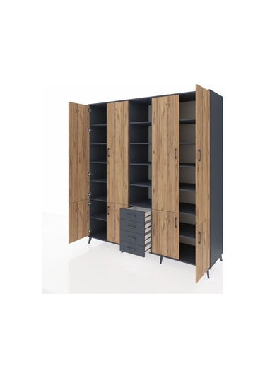 Kronos Dolap 17 Raflı 4 Çekmeceli 8 Kapaklı 220x59x243 Antrasit-çam/antrasit Atlas Çam/antrasıt