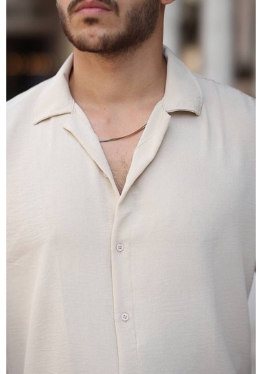 Tex Republic Erkek Krem Rahat Kesim Dokulu Oversize Salaş Aerobin Gömlek Krem