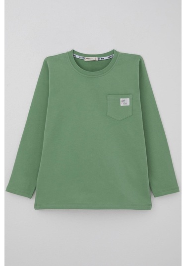 Breeze Erkek Çocuk Uzun Kollu Tişört Cool Yazı Armalı Cepli 4-8 Yaş, Mint Yeşili Mint Yeşili