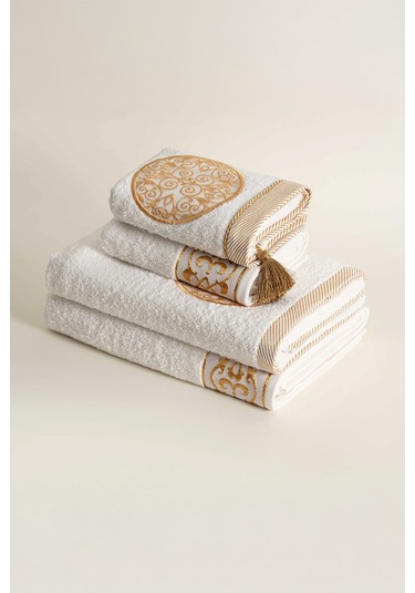 Ecocotton Arus Krem/krem %100 Organik Pamuk 4 Parça Hamam Seti Krem