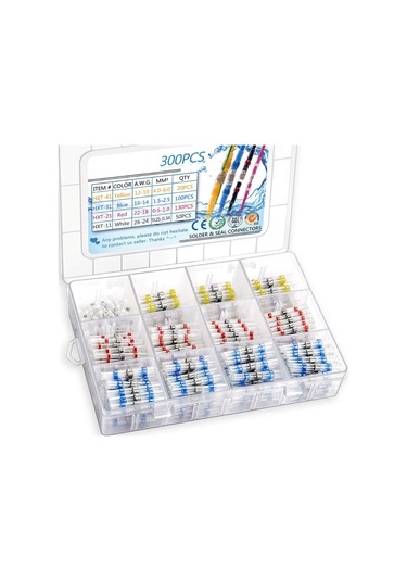 300pcs Lehim Konnektör Seti Su Geçirmez Ve Yalıtımlı Kablo Terminalleri