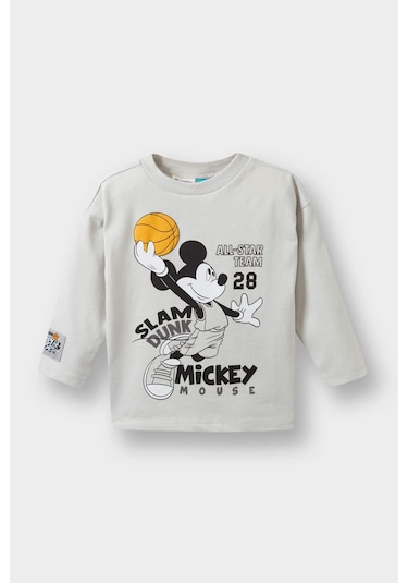 Defacto Erkek Bebek Disney Mickey & Minnie Bisiklet Yaka Uzun Kollu Tişört F5007a525augr503 Gri