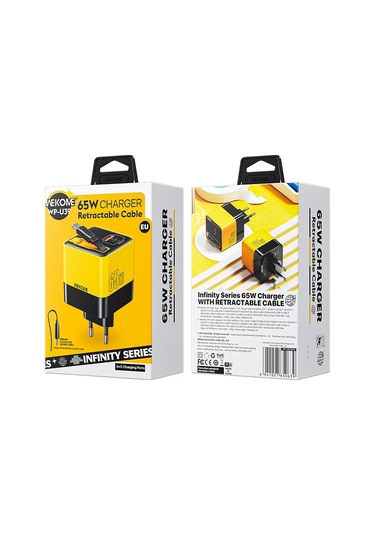 Wk Wp-u39 65w Usb-c / Tip-c, 80cm Tip-c Kablosu İle Usb Gan Hızlı Şarj Cihazı, Fiş Tipi: Ab Fiş Sarı Sarı