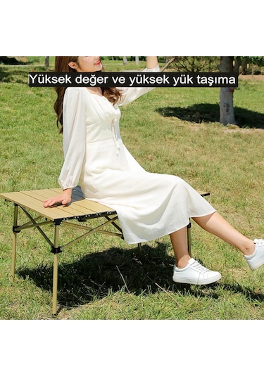 Reidan Büyük Boy Katlanır Çanta Tipi Balkon Bahçe Kamp Masası Piknik Seti  - Altın