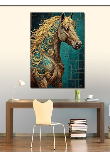 Kanvas Tablo Altın At Deseni 50cmx70cm