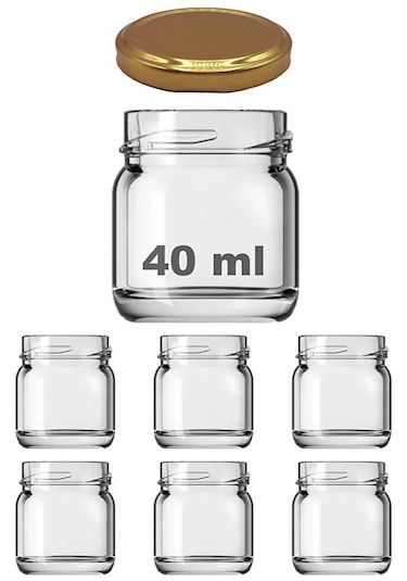 6 Adet 40 Ml Metal Kapaklı Şeffaf Numune Mama Ek Gıda Şekerleme Reçellik Küçük Cam Kavanoz Gold