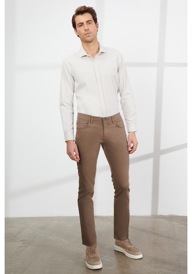 Erkek Vızon 360 Derece Her Yöne Esneyen Rahat Slim Fit Pantolon Vizon