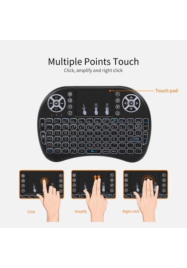Air Keyboard 2.4g Kablosuz Rf Uzaktan Kumanda Arka Aydınlatmalı Multimedya Uzaktan Dokunmatik Yüzey Şarj Edilebilir Kombolar El Klavyesi Siyah