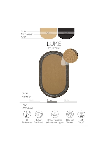 Cool Halı Luke 866 Siyah Oval Halı Paspas Örgü Hasır Kilim Yolluk Bohem Mutfak Balkon Banyo Halısı