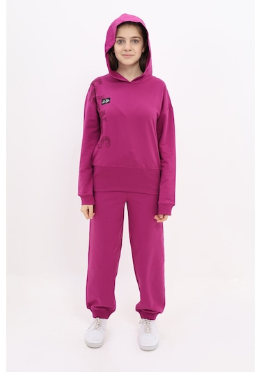 Toontoy Kız Çocuk Baskılı Eşofman Takım Mürdüm