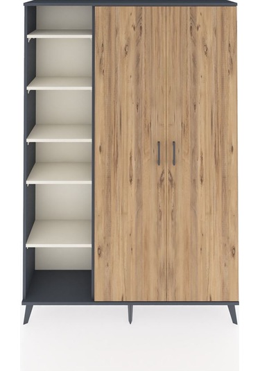 Arges Dolap 7 Raflı 2 Kapaklı Tek Askılı 132x30x195 Antrasit-... Antrasit