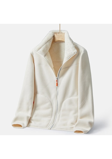 Snapbuy Çift Taraflı Fermuarlı Kadın Polar Üst Açık Krem