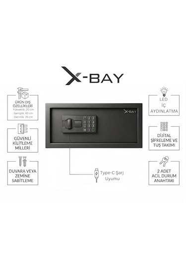 X-bay Xb-2043 Dijital Çelik Kasa Laptop Boy