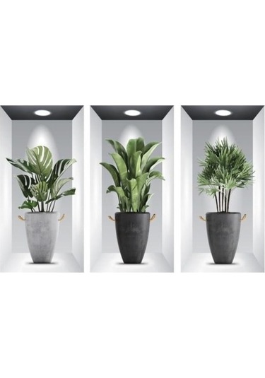 Novahub 3 Adet Duvar Sticker 3d Stereo Yaratıcı Yeşillik Saksı Sahte Pencere Duvar Çıkartmaları Oturma Odası Duvar Posteri Ev Kaynağı Yeşil Yeşil