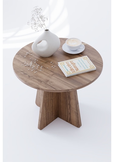 Mantar Orta Sehpa İskandinav Stili Yuvarlak Orta Sehpa 58 Cm - Ceviz