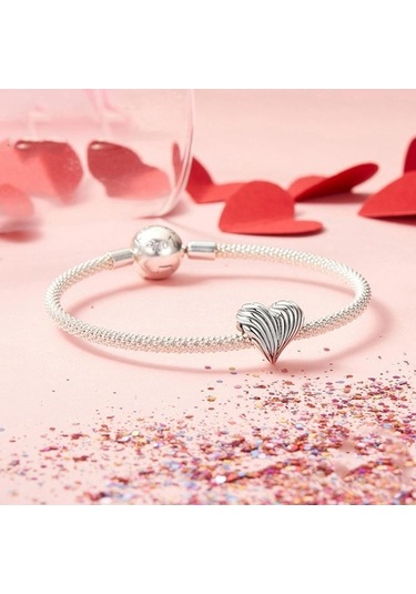 Fastbuy S925 Ayar Gümüş Kalp Boncuk Bilezik, Renkli Desen, Klasik Hediye Çok Renkli