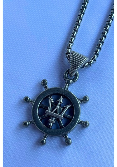 Mızraklı Dümen El İşçiliği Paslanmaz Çelik Zincir Erkek Kolye Gümüş