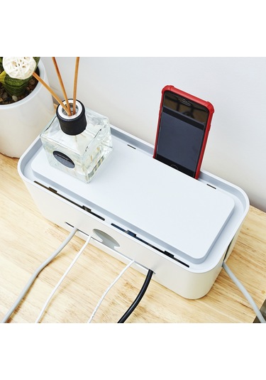 Honmex Plastik Kabloları Düzenleyici Kutusu, Beyaz Kutu Gri Kapak, Kablo Giriş-çıkış Açıklarıyla Tidy Ve Kolay Şarj