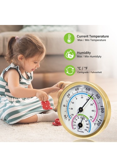 Skycity Altın Renkli Kompakt Oda Sıcaklık Nem Ölçer - Duvar Montajlı, Pil Gerektirmeyen Ev Ofis Serinlik Kontrol Cihazı
