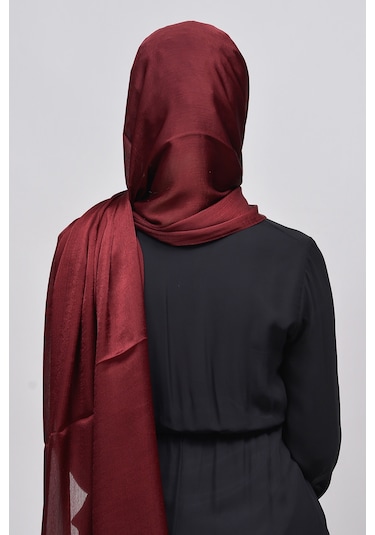 Altobeh Janjan Şık Parlak Saten Dokulu Kadın Tesettür Abiye Şifon Şal - Koyu Bordo