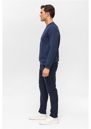 Lacivert Regular Düz Bisiklet Yaka Sweatshirt Lacivert