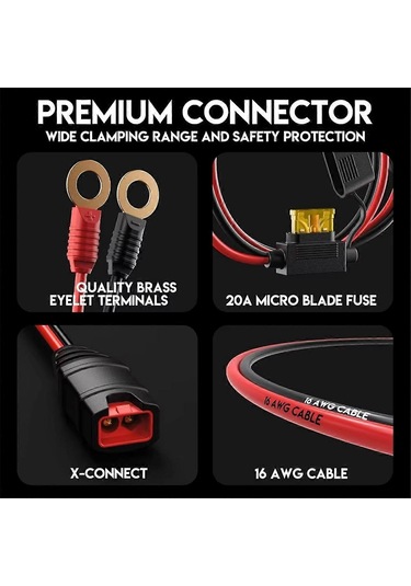 Noco Akü Şarj Cihazı Akü Bakım Lea İçin X-connect Gözlü Terminalli 53cm 16awg Kablo Demeti