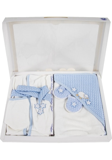 10 Parça Mavi Kuzu Hastane Çıkışı Ve 4 Parça Bebek Bornoz Seti Mavi