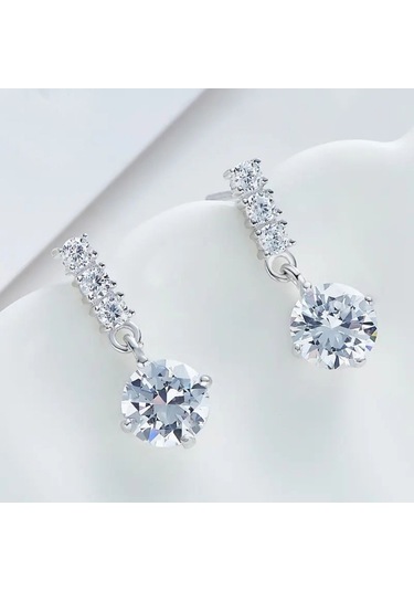 Monemel Kristal Taşlı Sallantılı Küpe Altın Kaplama E02307 Gümüş