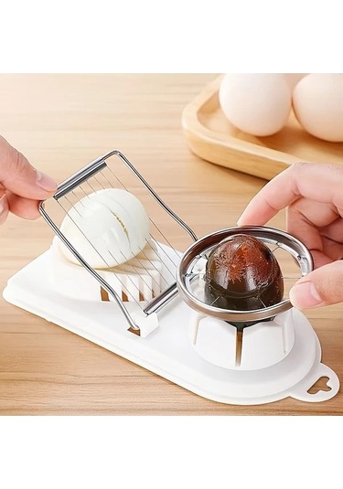Trendooze Gaojunshop01 Beyaz Yumurta Dilimleyici 2 Başlı, Hediyeli Set Beyaz