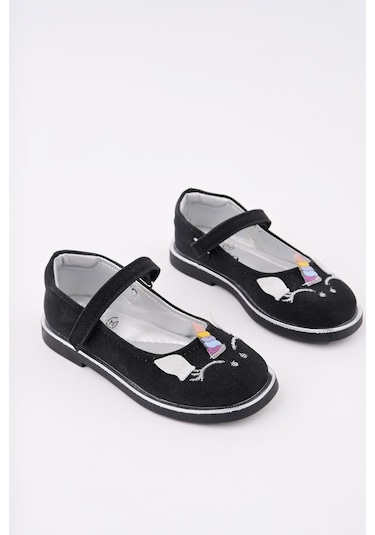 Muggo Paty Cırtlı Ve Simli Günlük Kız Çocuk Babet Siyah