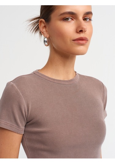 Dilvin Yıkama Efektli T-shirt Kahve