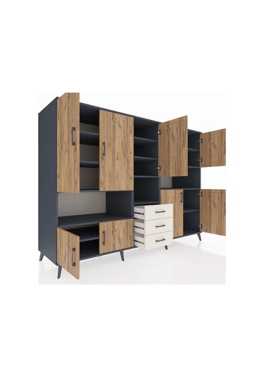 Kronos Dolap 13 Raflı 3 Çekmeceli 9 Kapaklı 220x59x163 Antrasit-ç Antrasit-çam/aytaşı